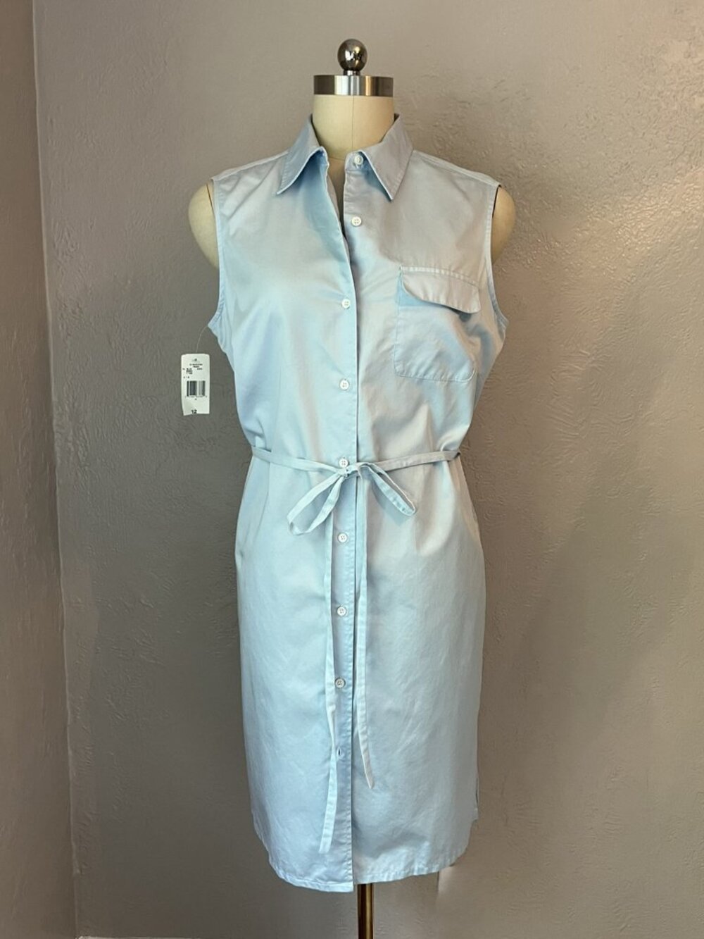 Vintage 90s Nine West Powder Blue Cotton Shirt Dress NWT Deadstock 12